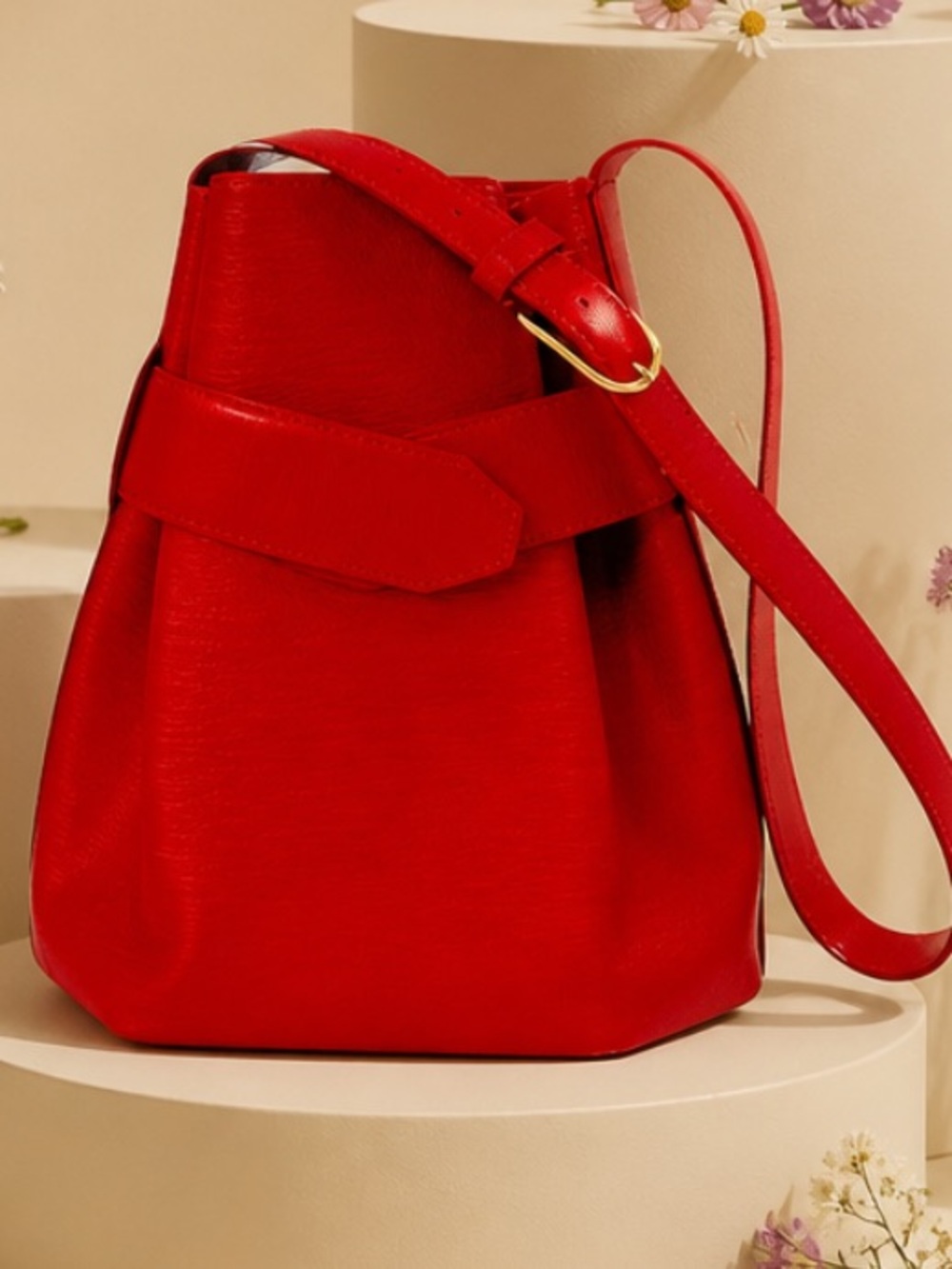Authentic Louis Vuitton EPI Sac D’épaule Shoulder Bag Red Leather. - Picture 5 of 17